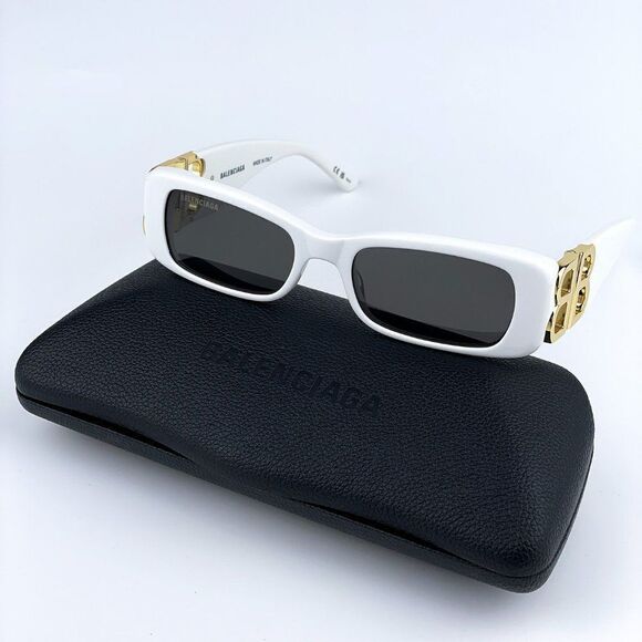 NEW Balenciaga  BB0096S 011 White Gold Logo Grey Square Unisex Sunglasses - Picture 1 of 13